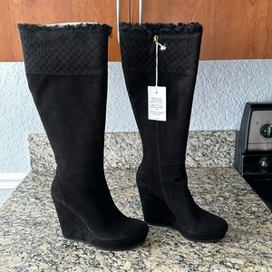 Brand new Gucci suede black wedge, knee-high boots, size 41